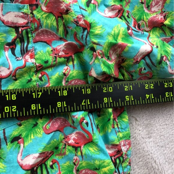 Huntington Beach Club Mens Hawaiian Shirt Large Short Sleeve Green Flamingo - Picture 4 of 11